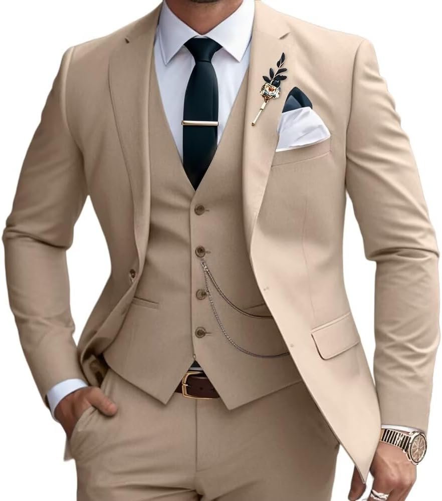 Mens Suits 3 Piece Slim Fit Suit Set Business Wedding Tuxedo Jacket Vest Pants