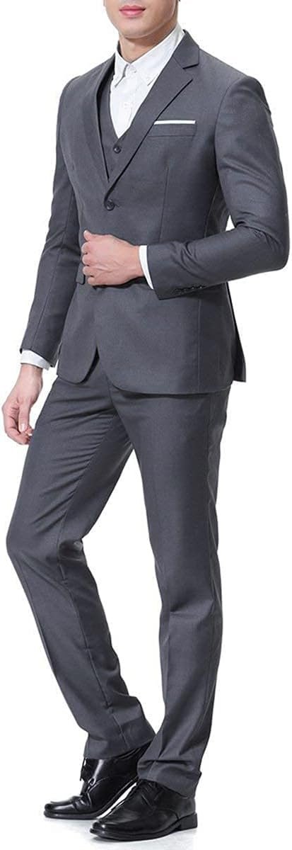 Men's 3-Piece 2 Buttons Slim Fit Solid Color Jacket Wedding Formal Suit - Image 2
