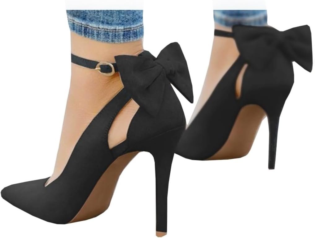 Women's High Heels Bow Tie Back Sexy Stiletto Ankle Strap Wedding Dress Pumps Shoes