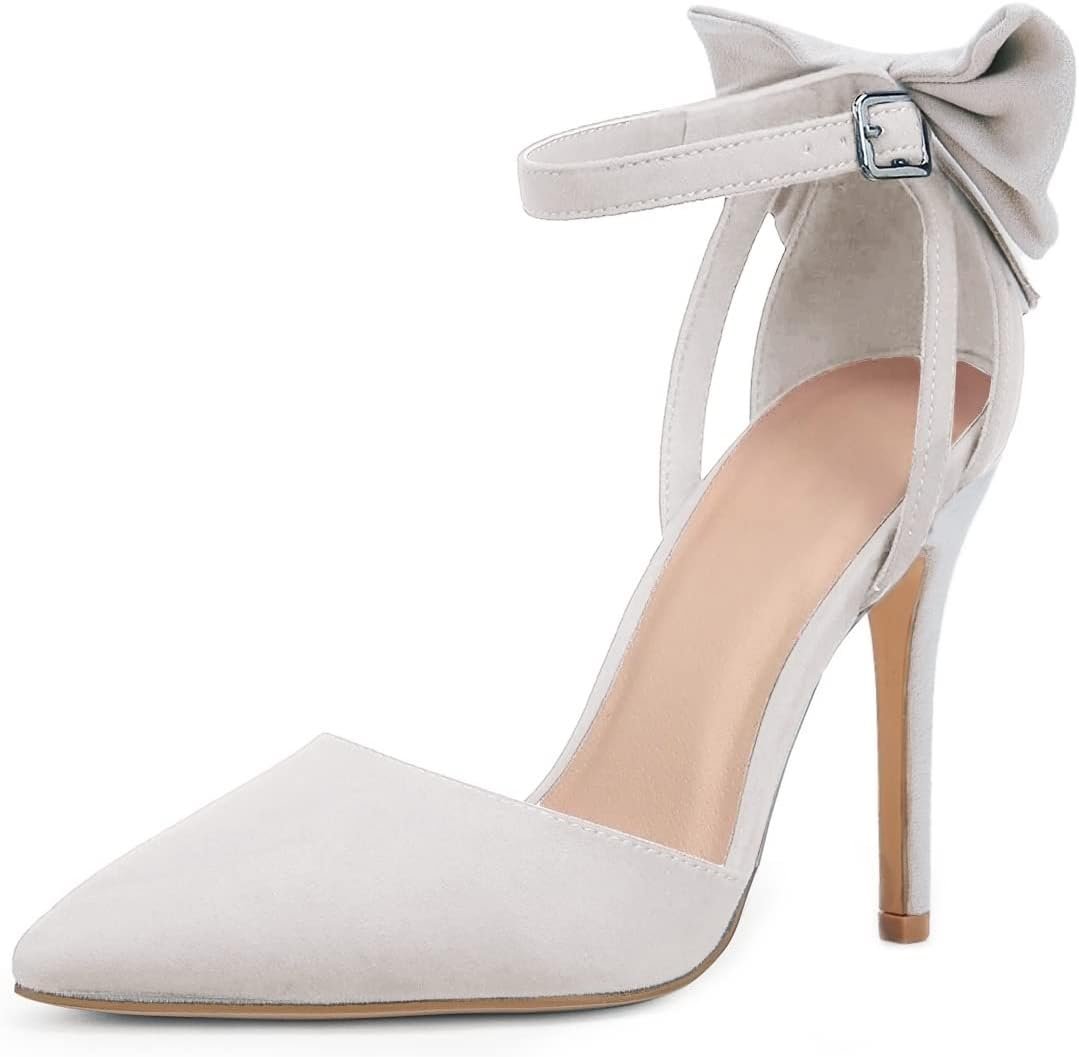 Women's High Heels Bow Tie Back Sexy Stiletto Ankle Strap Wedding Dress Pumps Shoes