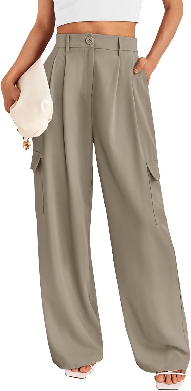Wide Leg Cargo Dress Pants Women's Casual Pants with 4 Pockets