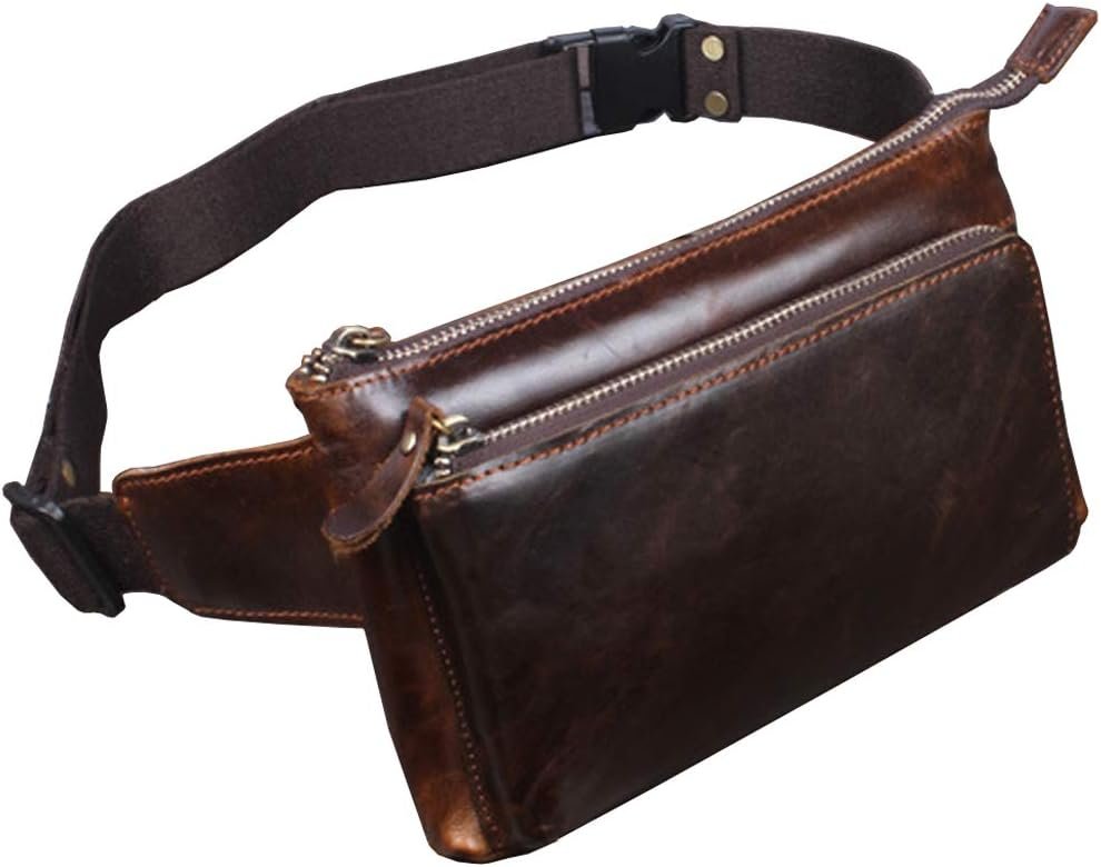Vintage Leather Waist Bag Fanny Pack for Men Women Hip Bum Bag with Adjustable Strap for Outdoors Workout Traveling Casual Running Hiking Cycling Brown - Image 2