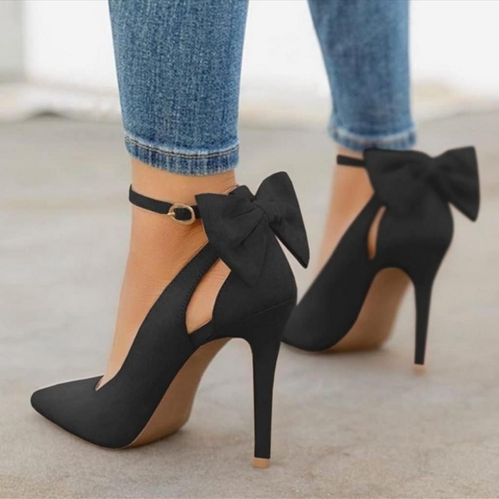 Women's High Heels Bow Tie Back Sexy Stiletto Ankle Strap Wedding Dress Pumps Shoes - Image 2