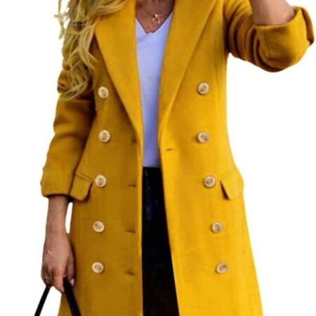 Women's Fall Winter Wool Coats Double Breasted Midi Peacoat Trench Coats