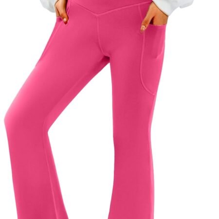 Women's  Yoga Pants with Pockets-V Crossover High Waisted Bootcut Yoga Leggings- Workout Gym Leggings