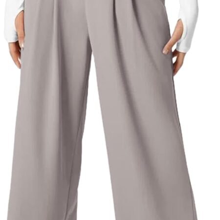 Women's Wide Leg Pants Elastic High Waisted Waffle Knit Casual  Pants Trousers with Pockets