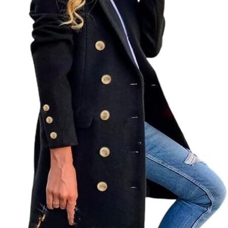 Women's Fall Winter Wool Coats Double Breasted Midi Peacoat Trench Coats