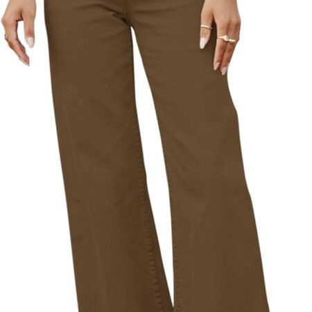 High Waisted Wide Leg Pants for Women Casual Cotton Chino Pants Trousers with Pockets
