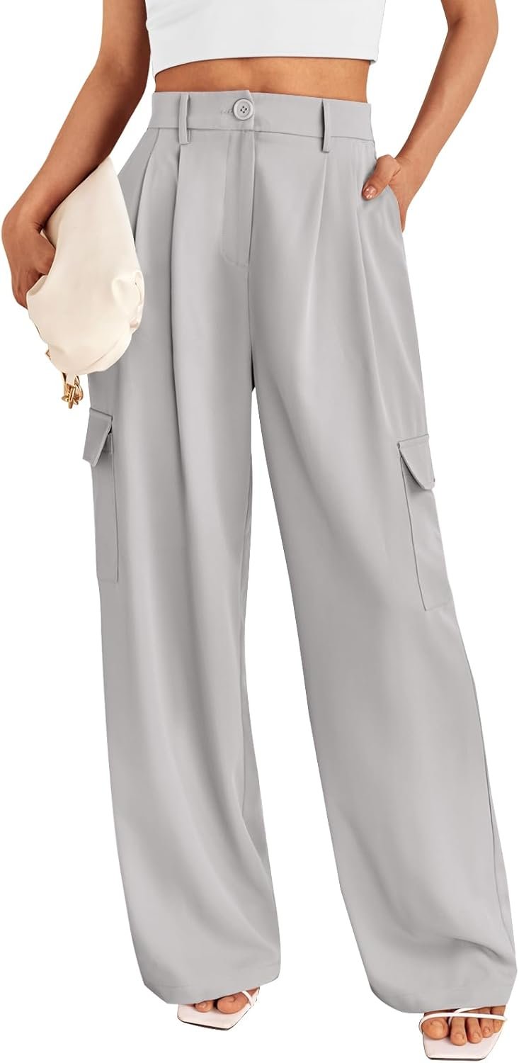 Wide Leg Cargo Dress Pants Women's Casual Pants with 4 Pockets