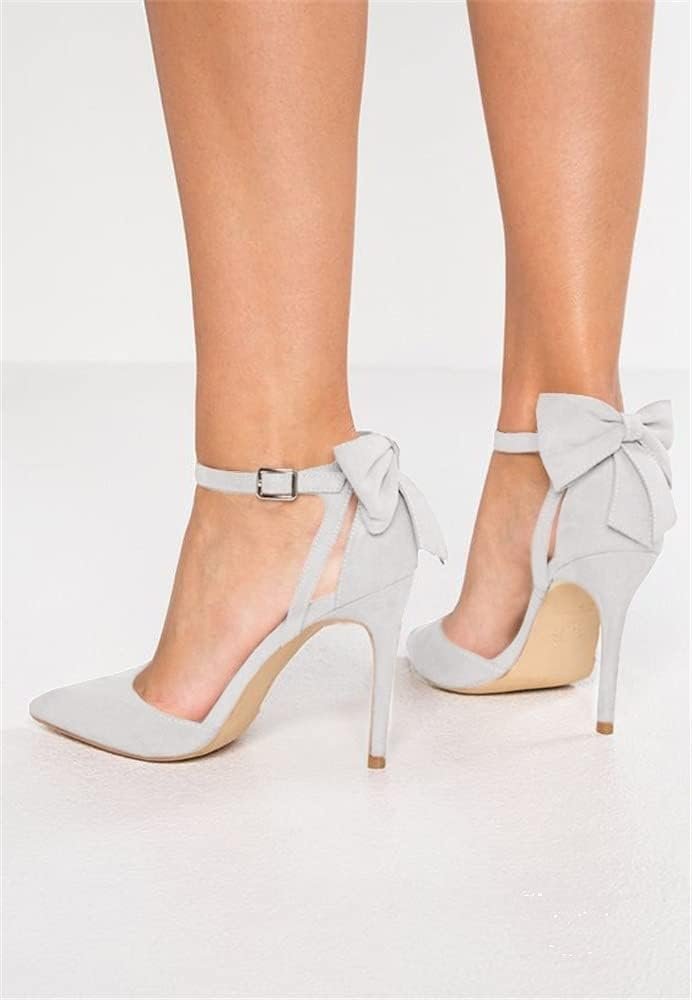 Women's High Heels Bow Tie Back Sexy Stiletto Ankle Strap Wedding Dress Pumps Shoes - Image 2