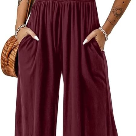 Women's Casual Loose Overalls Jumpsuits One Piece Sveless Wide Leg Long Pant Rompers With Pockets