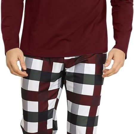 Men 2 Piece Pajamas Set Plaid  Loungewear Relaxed Fit Nightwear PJ Sets