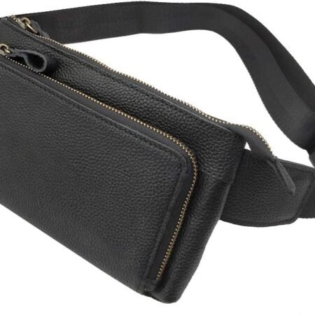 Vintage Leather Waist Bag Fanny Pack for Men Women Hip Bum Bag Belt Slim Cell Phone Purse Wallet Vintage Retro Crossbody Sling Pouch Black