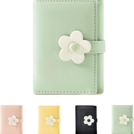 Cute Small Wallet for Girls Women Tri-folded Wallet Cash Pocket flowers PU Leather Print Card Holder Coin Purse with (2-green)