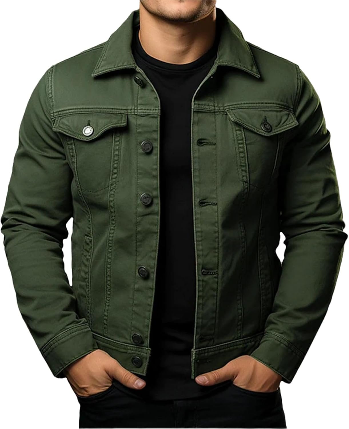 Mens Denim Jacket Lightweight Casual Lapel Button Down Cozy Shirts Jackets Fall Winer Cargo Jean Jacket with Pocket
