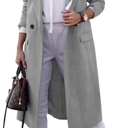 Women's Double Breasted Pea Coat Lapel Wool Blend Long Trench Jacket Winter Elegant Overcoat Outwear