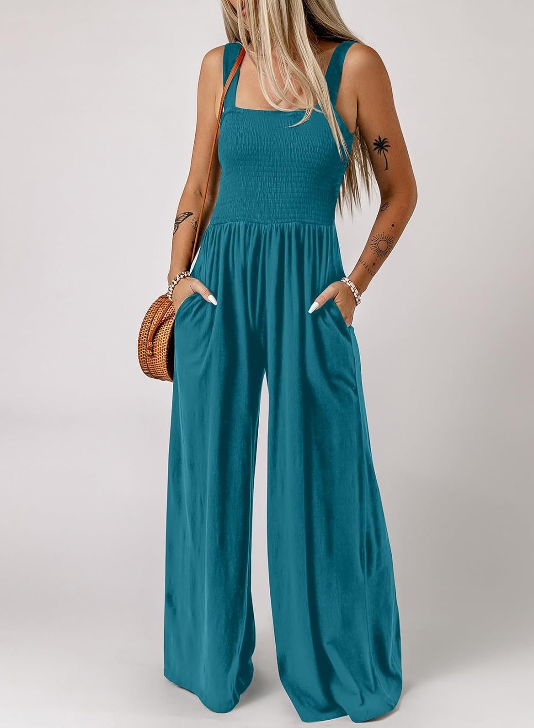 Women's Casual Loose Overalls Jumpsuits One Piece Sveless Wide Leg Long Pant Rompers With Pockets - Image 2