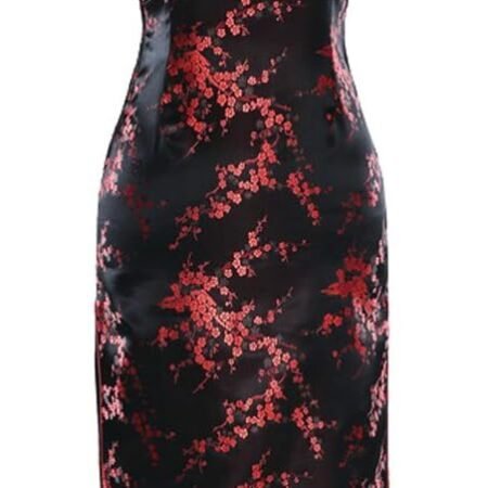 Women's VTG Navy Blue Floral Long Chinese Prom Dress Cheongsam Size