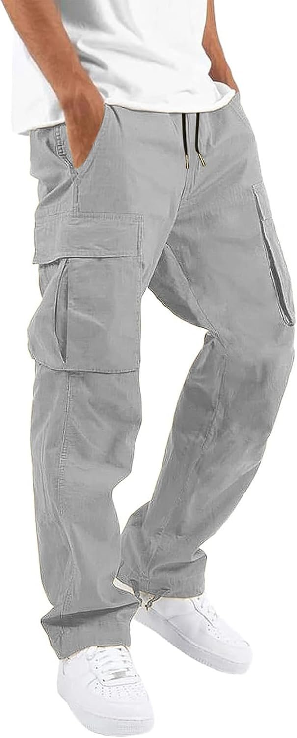 Mens Cargo Pants Casual Hiking Pants Joggers Athletic Pants Cotton Loose Straight Sweatpants for Men