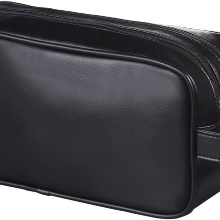 Soft PU Leather Zipped Travel Toiletry Bag Mens Ladies Supply Toiletry Bag Case(Black)
