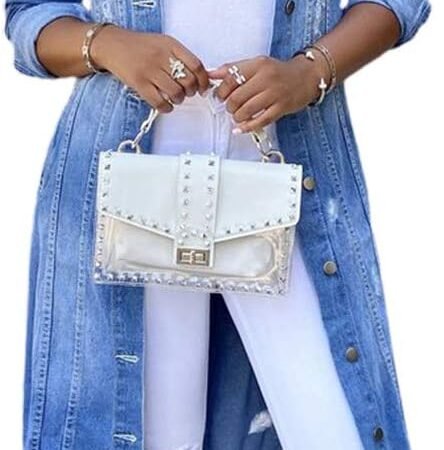 Women's Distressed Hole Over Knee Midi Long Denim Jacket Trench Coat