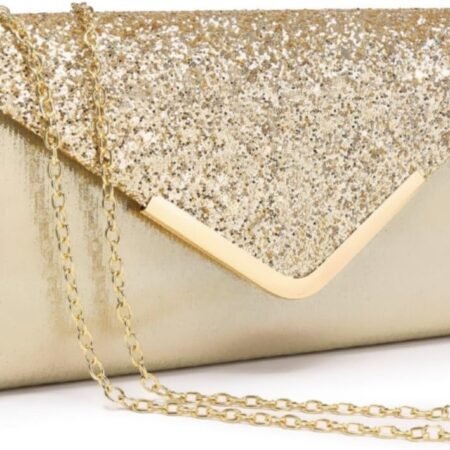 Women Evening Bags Formal Clutch Purses for Wedding Party Prom Handbags with Shoulder Strap and Glitter Flap