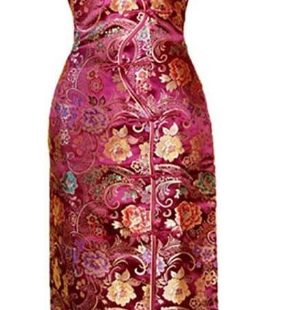 Women's VTG Burgundy Ten Buttons Long Chinese Dress Cheongsam