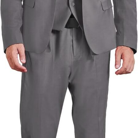 Men’s 3-Piece Slim Fit Suit Set, One Button Solid Jacket Vest Pants with Tie for Wedding Party Business Prom