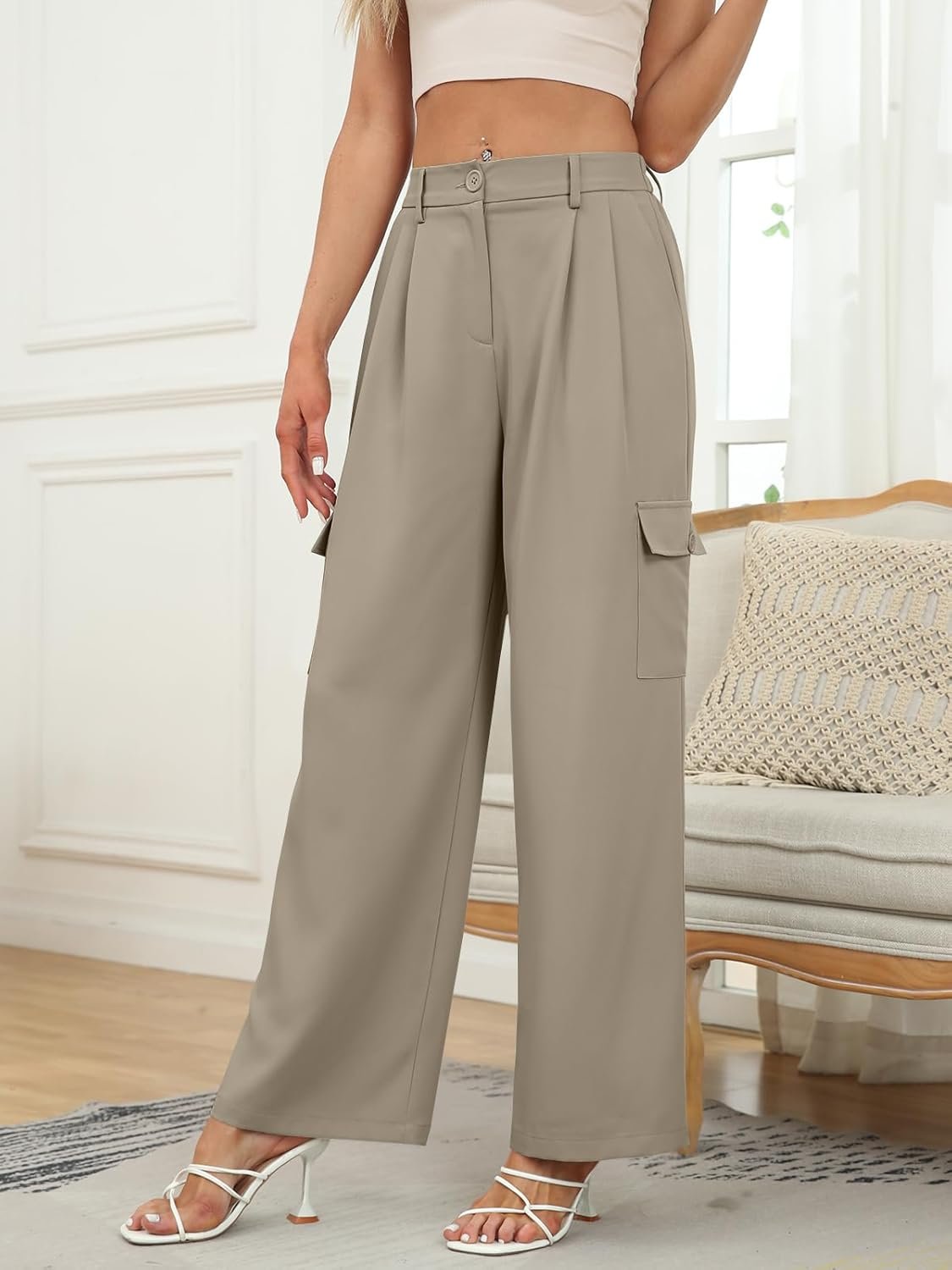 Wide Leg Cargo Dress Pants Women's Casual Pants with 4 Pockets - Image 2