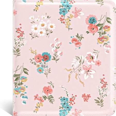 Womens Wallet, Small Slim  Credit Card Wallet for Women, Leather Compact Bifold Wallet with Zipper Coin Pocket, Cute Card Holder Wallet Ladies Purse with (Pink Flowers)