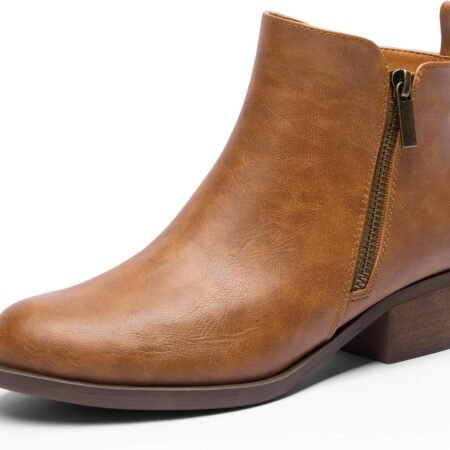 Women's Ankle Boots Classic Low Chunky Heel Side Zipper Booties Shoes