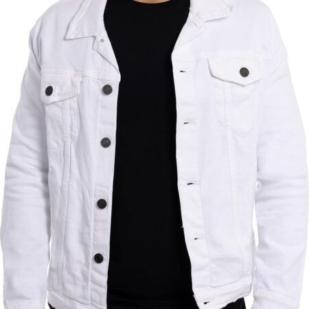 Mens Denim Jacket, Washed Ripped Distressed Flex Stretch Casual Trucker Biker Jeans Jacket for Men