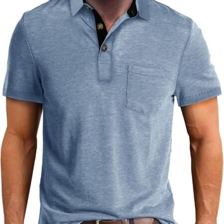 Men's Fashion Casual  Shirts Cotton Slim Fit Button Short  Basic Golf Work Tops