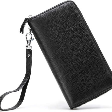 Womens Wallet  Blocking Genuine Leather Zip Around Wallet Clutch Wristlet Travel Long Purse for Women