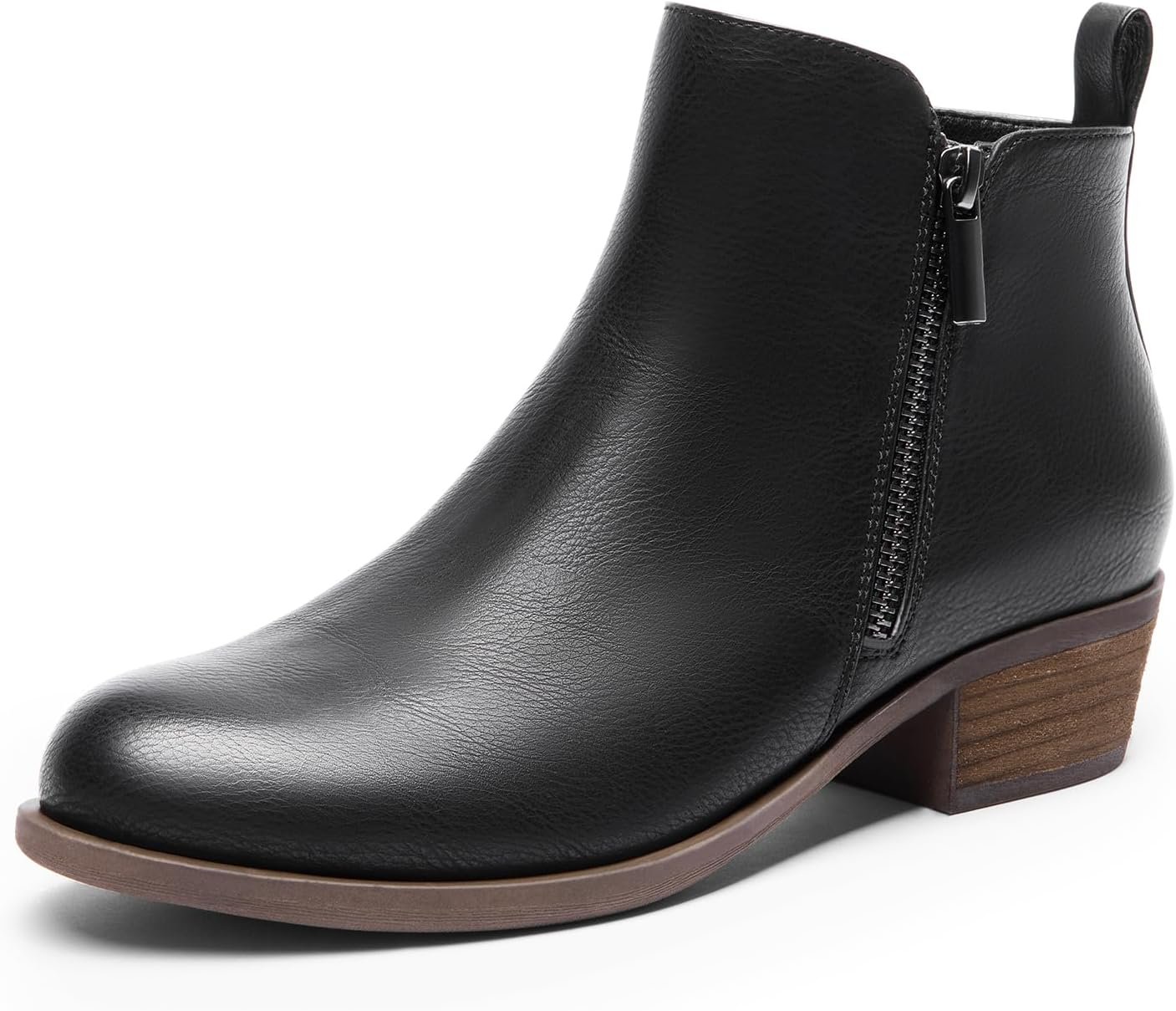Women's Ankle Boots Classic Low Chunky Heel Side Zipper Booties Shoes
