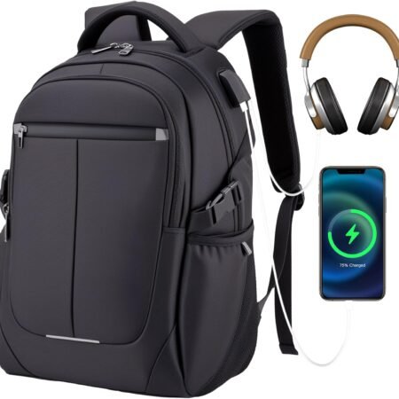Travel Laptop Backpack for Men, Water Resistant Backpack Airline Approved Business Work Bag with USB Charging Port Fits 15.6 Inch Computer, Black