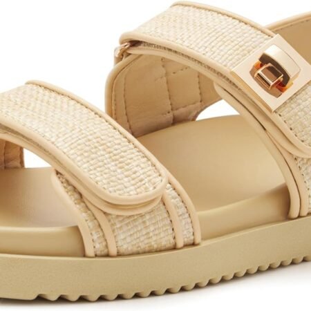 Women’s Flat Sandals with Soft Cushioned Footbed Open Toe Slides Adjustable Slip On Slippers for Summer