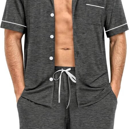 Mens Pajama Sets Short   Button Down Loungewear Soft Modal Lounge Pjs with Pockets S-XXL