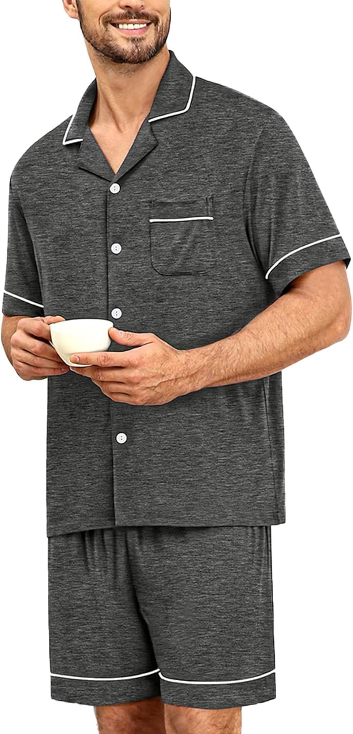 Mens Pajama Sets Short Button Down Loungewear Soft Modal Lounge Pjs with Pockets S-XXL - Image 2