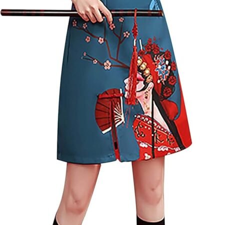 Women's Vintage Chinese Cheongsam Print Short Sleeve Retro Side Slit Mini Dress