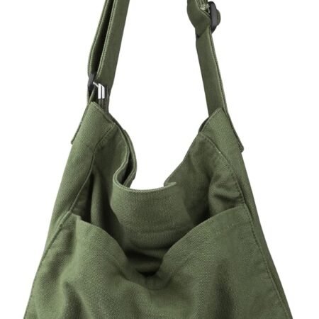 Canvas  Crossbody Shoulder Tote Bag for Women and Men W/Multi-pocket Casual Purse Messenger Bags Travel Work