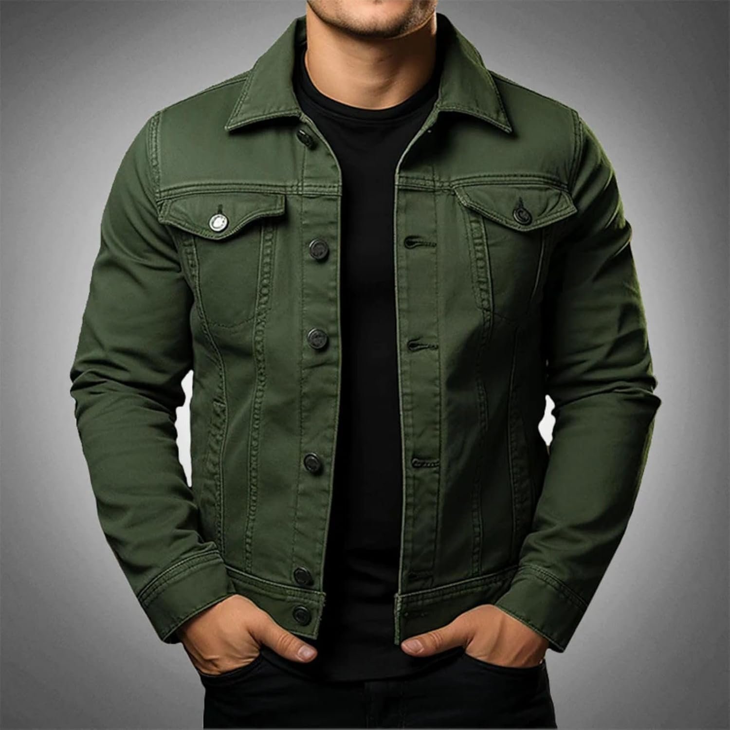 Mens Denim Jacket Lightweight Casual Lapel Button Down Cozy Shirts Jackets Fall Winer Cargo Jean Jacket with Pocket - Image 2