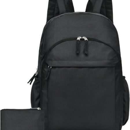 Classical Basic Black Backpack for , Water Resistant Bookbag for Boys , Travel Laptop Backpacks, Work Back pack for Men, Book Bags for  Students (Black)