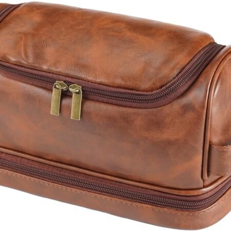 Toiletry Bag for Men, Large Leather Leather Shaving Kit, Travel  , Gifts for Father, Dad, Boyfriend, Grandpa, Shaving Kit for Men Bag