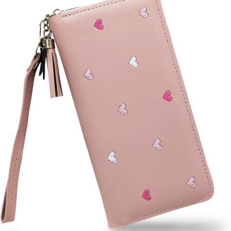Women's Wallets, PU Leather Ladies Wallet Wristlet Wallets for Women with Detachable Handle, Multi Slots Travel Wallet Womens Wallet for Shopping, Dating, Travel (pink)