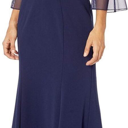 Women's Long Shift Dress Illusion Neckline (Petite and Regular)