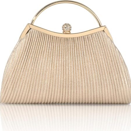 Evening Bag for Women Sparkly Handbag with Chain, Women's Shoulder Bag Pleated Clutch Purse for Wedding, Prom, Party
