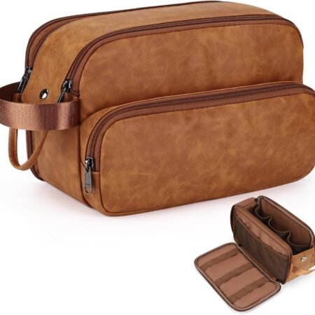 Toiletry Bag for Men, Travel Toiletry Bag Travel ,  Water-resistant Shaving Bag, Bathroom Bag Toiletries Organizer, Brown(PU Leather)