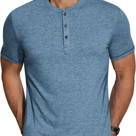 Men's Henley Shirts Short  Casual Basic Tee Summer Button Henley Soild T Shirts