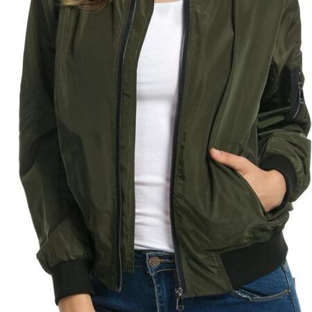 Women's Bomber Jacket Casual Coat Zip Up Outerwear Windbreaker with Pockets S-XXL